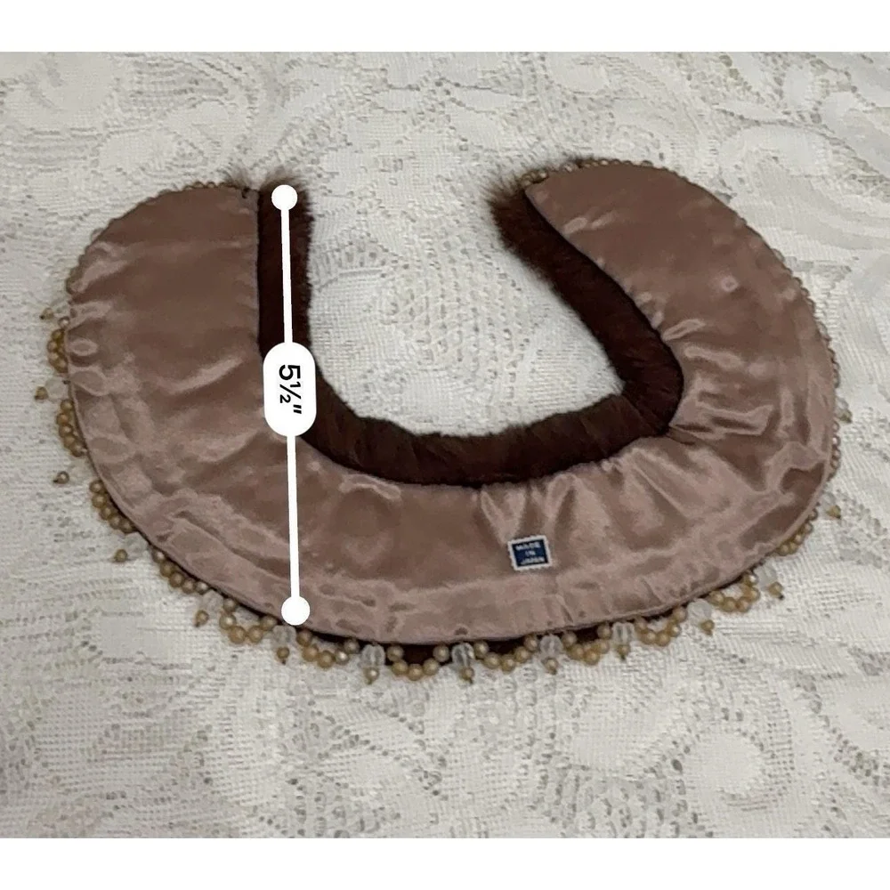 Vintage Brown Fur Collar Beaded Trim Made In Japan Removable Coat Collar